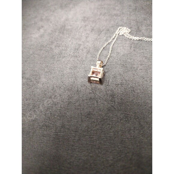 Pink Tourmaline Zircon Necklace, October Birthstone Jewelry, Square Princess Cut - Picture 5 of 9